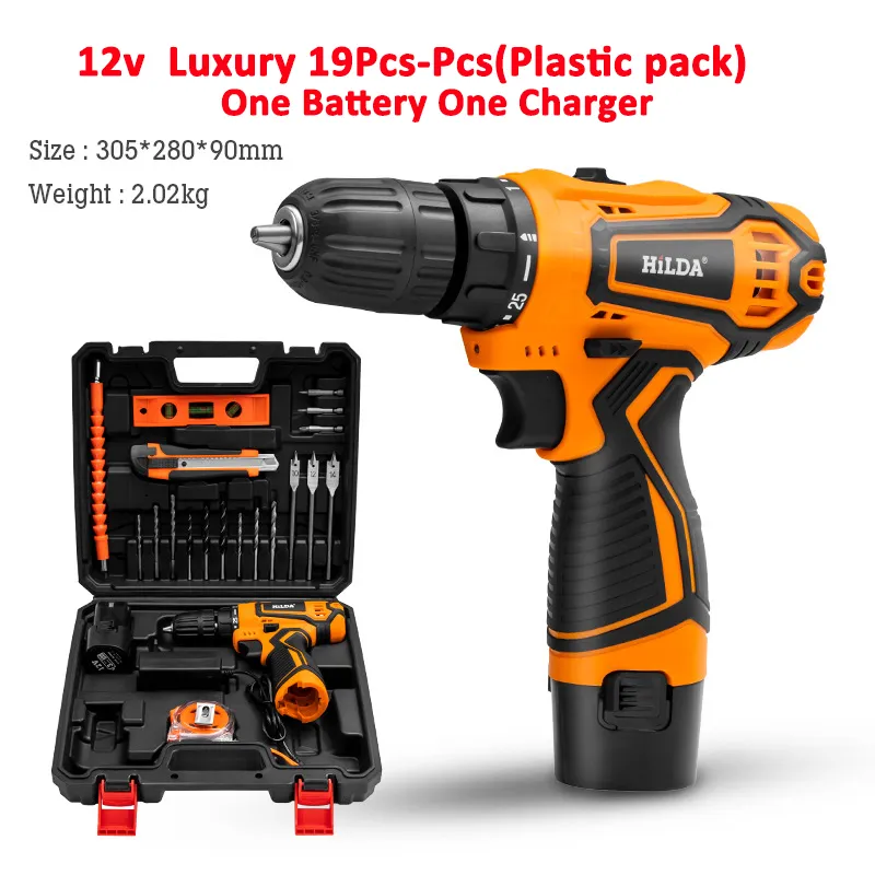 12V/16.8V/21V Electric Borrless Skruvmejsel litium ett batteri 1 laddare mini borrar tr￥dl￶sa skruvmejslar Power Tools 19 st med plastpaket SF gratis