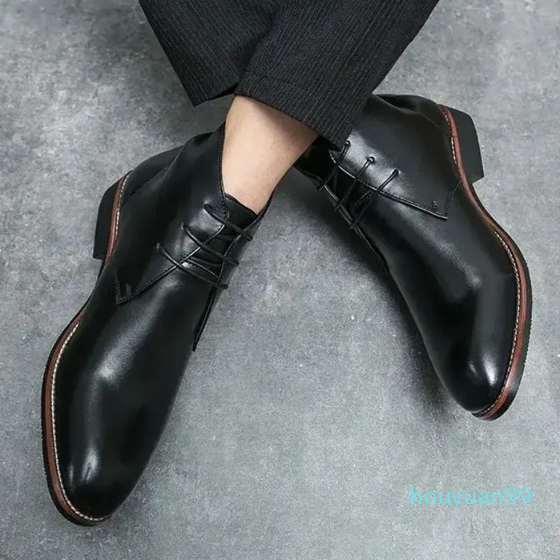 Men Ankle Boots Formal Shoes Fashion Business Pu Leather Low Heel Lace Up Decoration British Style Comfortable 2022