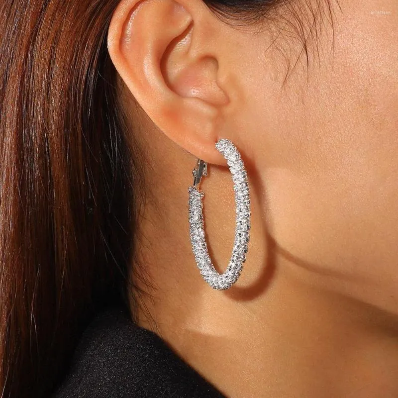 Hoopörhängen Blijery Sparkling Rhinestones Silverfärg Full Crystal Big Circle For Women Trend Wedding Paty Jewelry