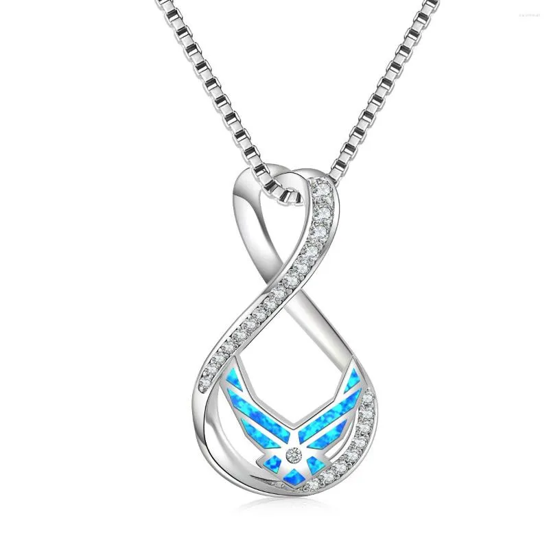 Pendant Necklaces Fire Blue Opal U.S. Army Badge Necklace Pendants Fashion Jewelry For Women Girls Drop