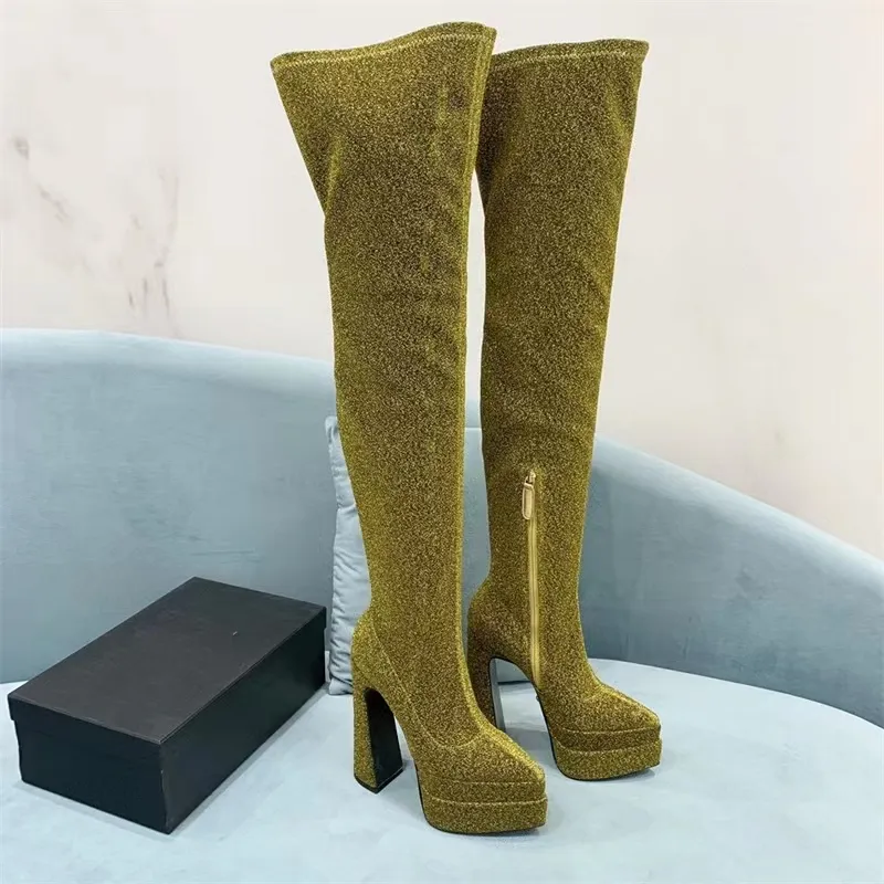 Cowskin knee-high boots side zip shoes pointed Toe 15cm heel tall boot fashion platform Thigh-High booties luxury designers shoe for women factory footwear