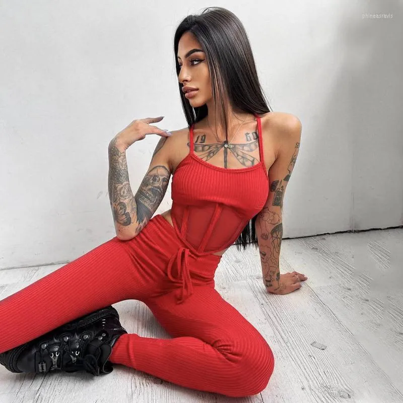 Women's Two Piece Pants Znaiml 2022 Ribbed Corset High Waist Pencil Leggings 2 Pieces Set Women Casual Streetwear Summer Clothes