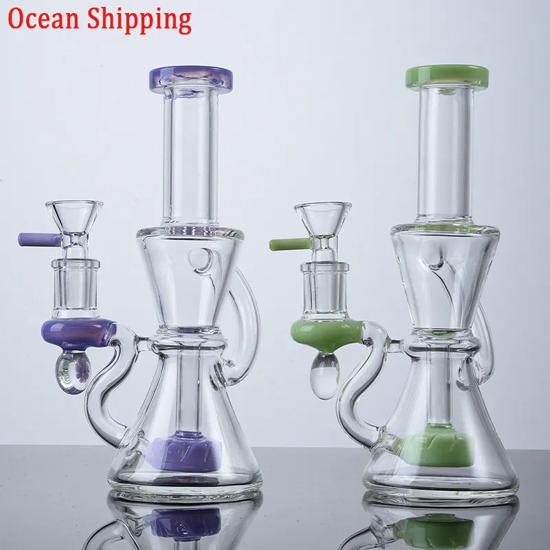 Ocean Shiping Klein Recycler Heady Glass Bongs Hookahs Showerhead Perc Percolator Oil Dab Rigs Water Pipes 4mm Thick With Bowl 14mm Female Joint