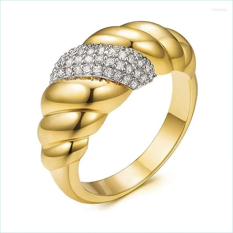 Anneaux de mariage Anneaux de mariage Forme de croissant Twisted Modèle Dôme Bague Empilage avec incrustation de cristal pour bijoux pour femmes Style simple Taille Dhizp