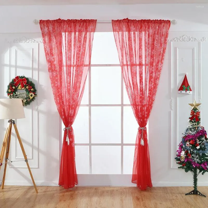 Gordijn 1 stks kerstsneeuwvlok tule voile drape valance slaapkamer woonkamer raambehandeling pure gordijnen