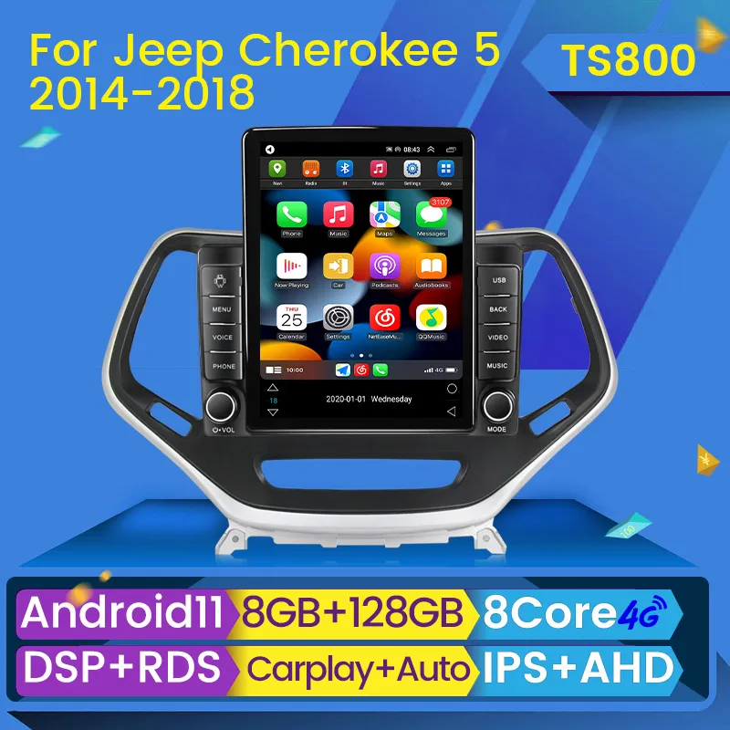 Jeep Cherokee 5 kl 2014-2018 Stereo MultimediaビデオGPSナビゲーションDSP BT 2DINヘッドユニットのAndroid Car DVDラジオプレーヤー