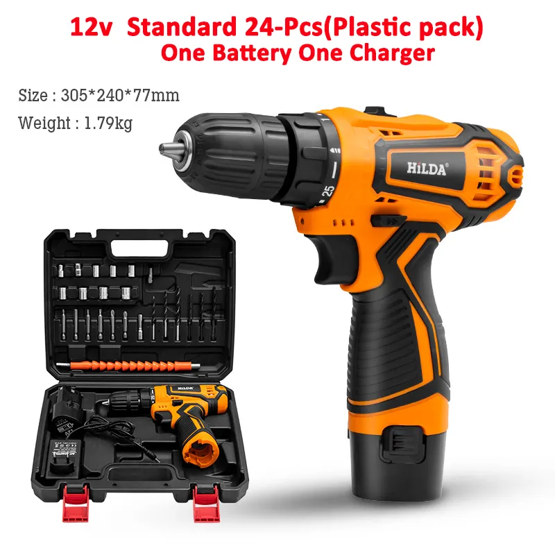 12v/16.8v/21v One Battery And Charger Electric Drill Cordless Screwdriver With Plastic Pack Lithium Battery Mini Drills Screwdrivers Power Tools 24pcs SF Free
