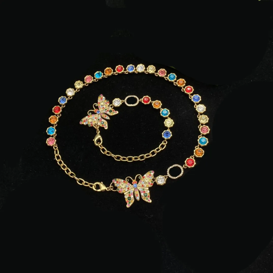 Luxur Butterfly Jewelry Designer Choker Halsband Rostfritt stålarmband 18K Guldpläterad kvinnor Crystal Cuban Gold Chain hängsmycken för julklappar