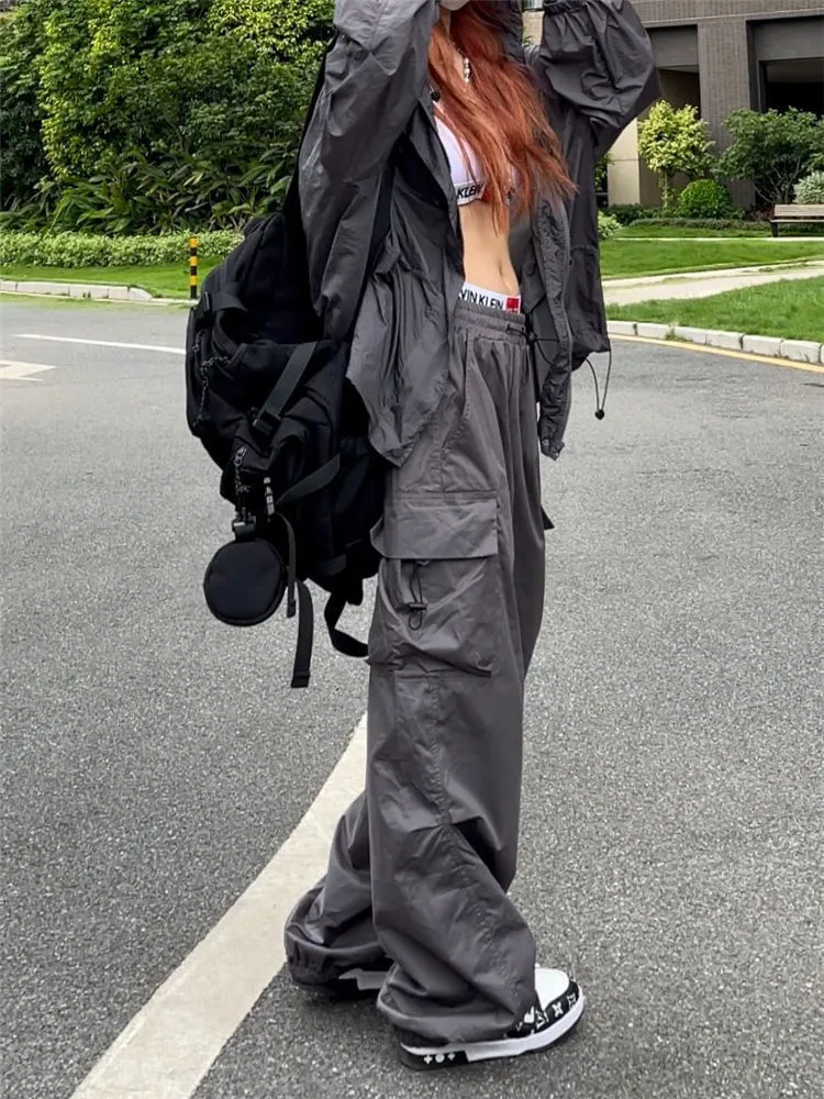 HOUZHOU Y2K Womens Parachute Pants With Oversized Pockets HOUZHOU Y2K Womens Parachute Pants With Oversized Pockets