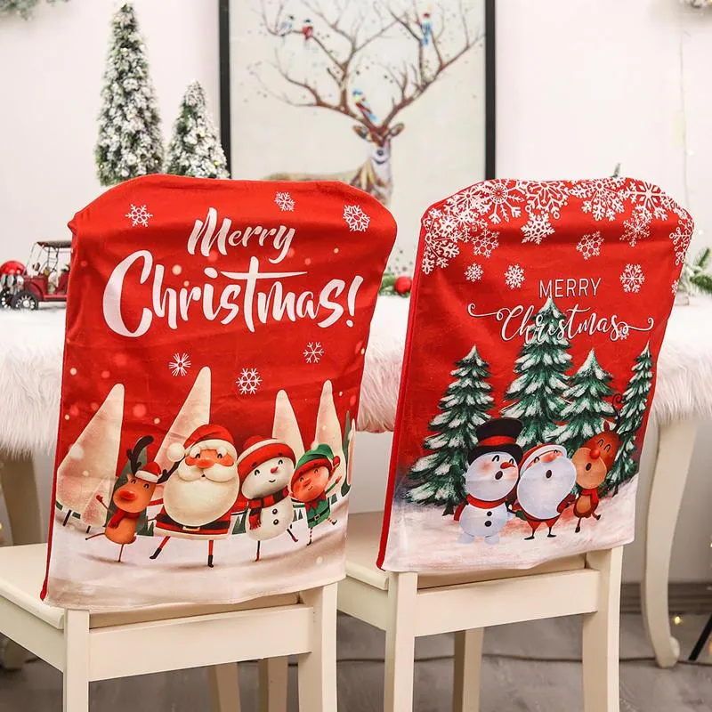 Chair Covers Christmas Hat Cover Snowman Santa Claus Elk Printed Pattern Home Dinner Table Atmosphere Decoration Navidad Noel Xmas Gift