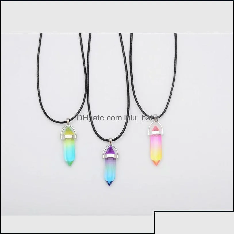 Pendentif Colliers Pendentifs Bijoux Verre Naturel Mticolored Colonne Hexagonale Guérison Cristal Chakra Pierre Collier Otjl4