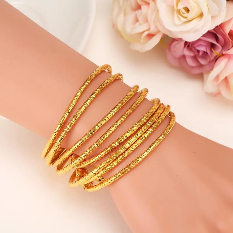 Link Bracelets Bangrui Wholesale Fixed Size Gold Dubai Bangles18k Color Ethiopian Bangle Bracelet African Women Jewelry