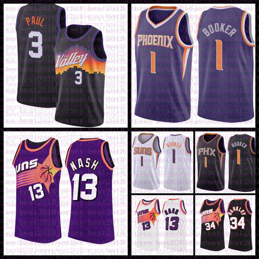 Maillot de basket-ball pour hommes, Devin 1 Booker Chris Steve 13 Nash 3 Paul Charles 34 Barkley, nouvelle collection 2021