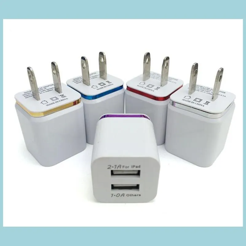 Handy-Ladegeräte für Telefon-Wand-Ladegerät-Stecker Metall Dual USB 2 1A AC-Netzteil US EU-Port Galaxy Note LG Tablet Drop DHDWB