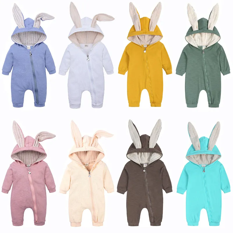 Pagliaccetti con cappuccio per orecchie di coniglio per neonati Ragazzi Ragazze Pagliaccetto Vestiti Abbigliamento neonato Costume infantile Marche Tuta Baby Zipper Outfit