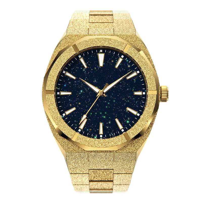 Horloges Hoge Kwaliteit Mannen Mode Frosted Star Dust Horloge Roestvrij Staal 18K Goud Quartz Analoge Pols Voor 221025