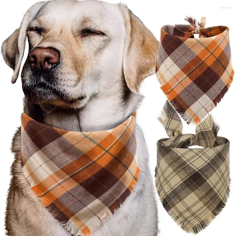 Vêtements pour chiens Automne Bandana Automne Thanksgiving Lavable Réversible Carré Plaid Pet Foulard Écharpe Accessoires Pour Chiens Animaux Halloween