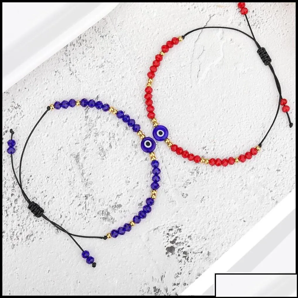 Braccialetti con ciondoli Gioielli intrecciati Bracciale occhio azzurro malvagio fatto a mano con perline di cristallo Colorf per donna Consegna goccia ragazza 202 Oty4B