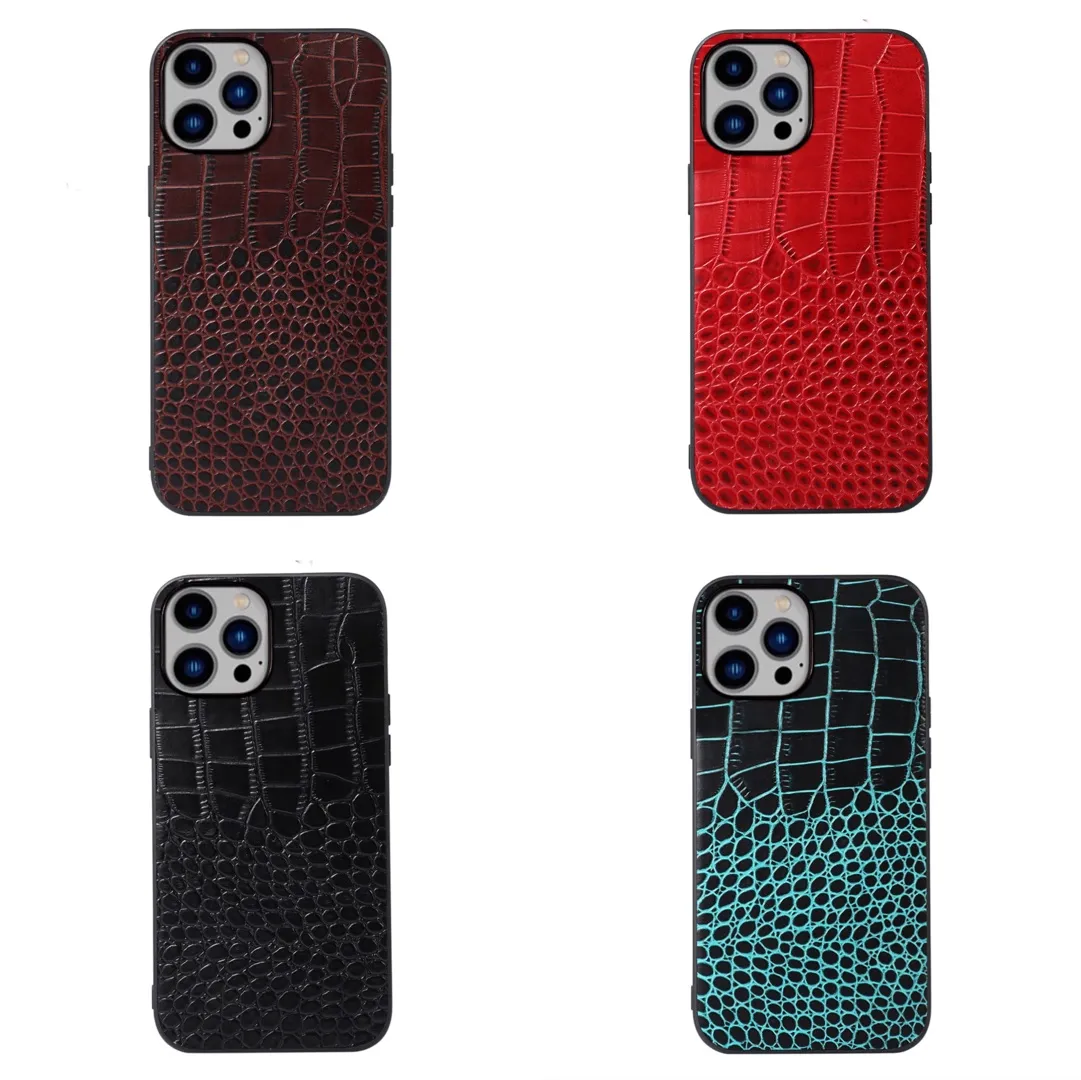 Подлинные кожаные телефона для iPhone 14 Pro Max Crocodile Texture Уникальная шокопродая мягкая защита надежная мобильная задняя крышка Cowhide