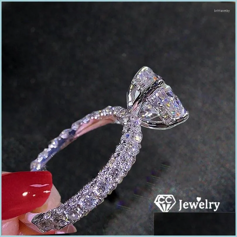 An￩is de casamento An￩is de casamento para mulheres Princesa Luxo Prop￵e j￳ias de noiva J￳ias c￺bicas de zirc￴nia redonda Moda de pedra Bijoux 210 dhjx9