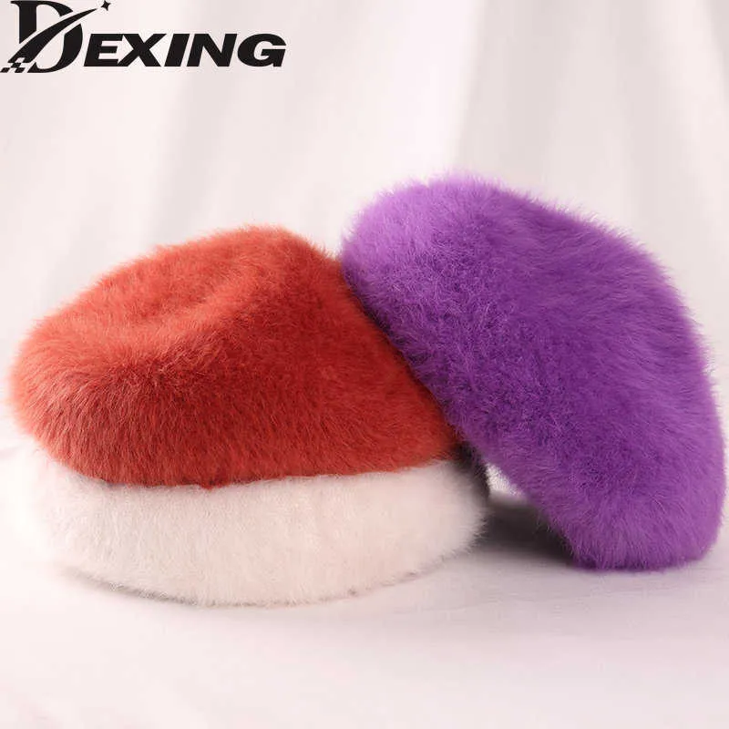 Beanie/Skull Caps 2023 New Angora Soft Berets Women Autumn Thick Warm Winter Hat White Fluffy Cute Beret Popular Party Green White Painter Hat T221020