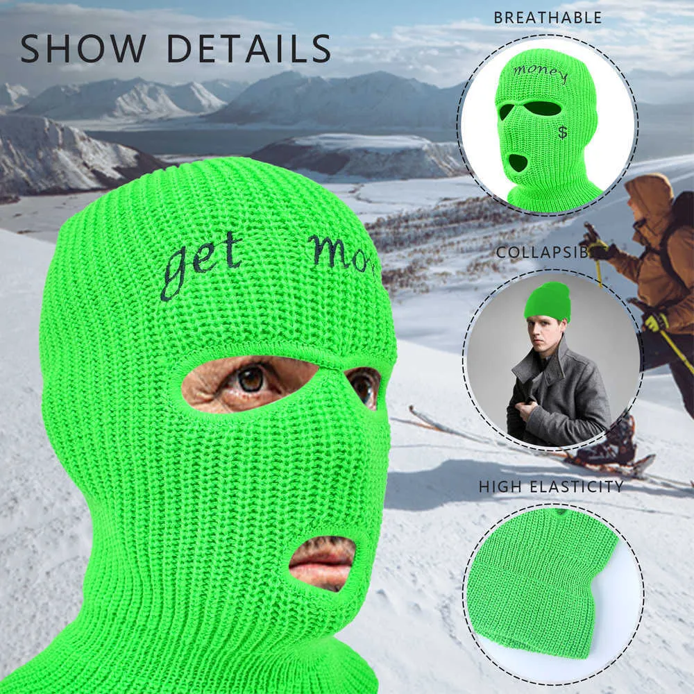 Masque facial complet à 3 trous pour homme et femme, cagoule de Ski d'hiver,  couvre-tête tricoté