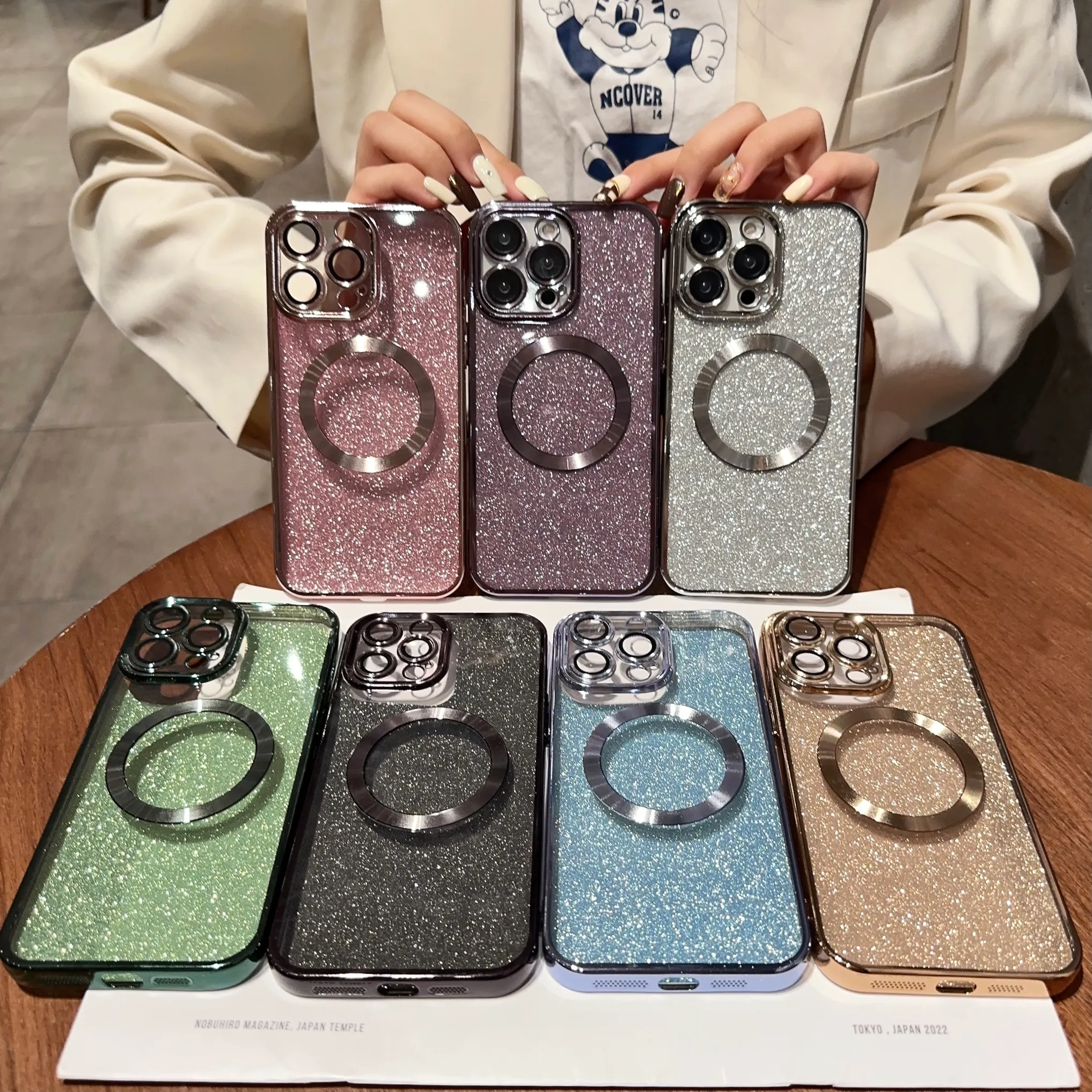 Plating Magsafe Magnetic Phone Cases Luxury Glitter Wireless Charging Cover for iPhone 14 13 12 11 Pro Max 14 Plus Case Glass Phone Case