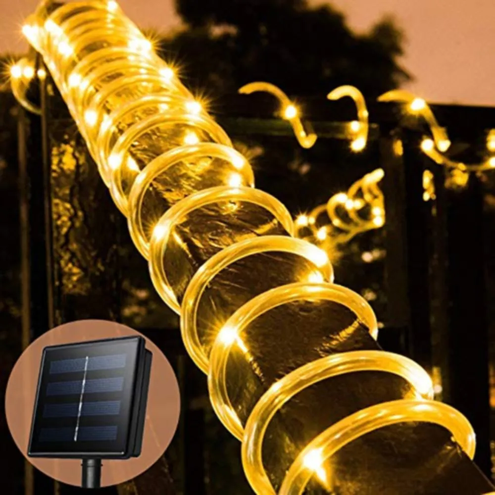 Güneş Dize Işıkları Açık su geçirmez LED Şeker Halat Işıkları 33ft 100 LEDS Tüp Işık Tatil Noel Partisi Ev Bahçesi Veranda Yolu Balkon Yolu Dekorasyon