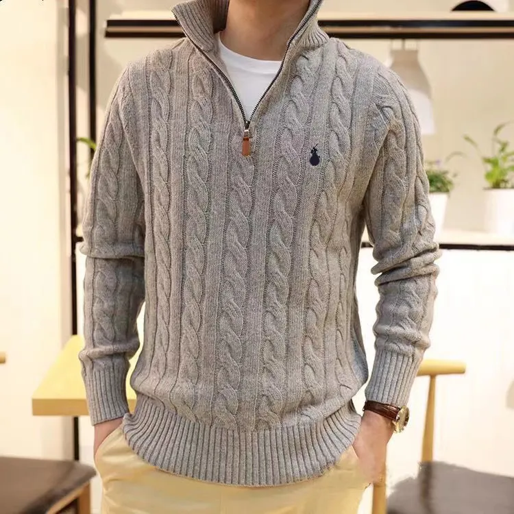 Designer Winter Mens Sweaters Ralph Polo Zip Half Stackover Pony Men Loose Casual Pure Color Sweater