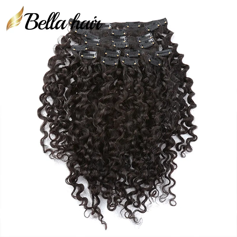 Clip in/on Human Hair Extensions Straight Hair Weaves Body Curly Deep Wave Natural Black Virgin Double Weft 21Clips 10Pieces