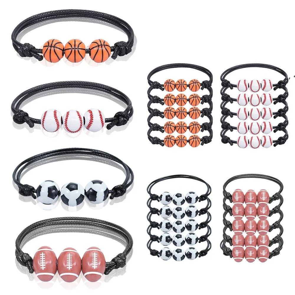 Basquete Football Rugby Baseball pingentes de t￪nis Pulseiras de charme para homens Mulheres feitas artesanais Sports Ajust￡vel Pulseira JNC116