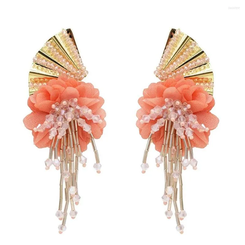 Stud -oorbellen Oorbellen Crystal Tassel Long Fashion Girl -statement Fanvormige bloem voor dameshuwelijk