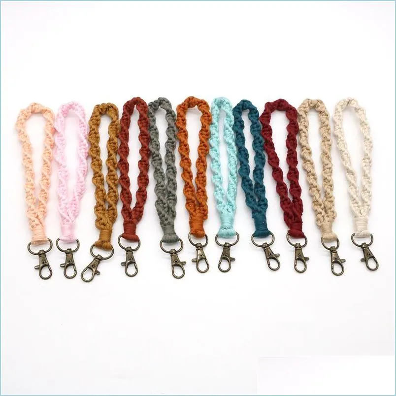 Keychains Lanyards Boho Bag Accessories Rame Wristlet Keychains Wrist Lanyard Strap Keyring Armband Blandade f￤rg Rames Braided DHXVN