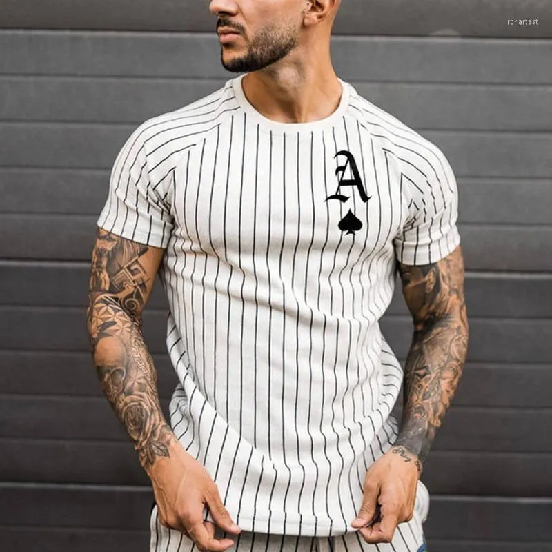 Men's T Shirts T-shirt Striped Round Neck Shirt Fashion Poker Print Short Sleeve Top Summer Clothing Street Wear