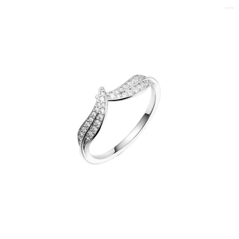 Pierścienie klastra Autentyczne 925 Sterling Silver Clear CZ Lśniące liście dla kobiet zaręczyńców biżuteria ślubna Prezent Bague Femme