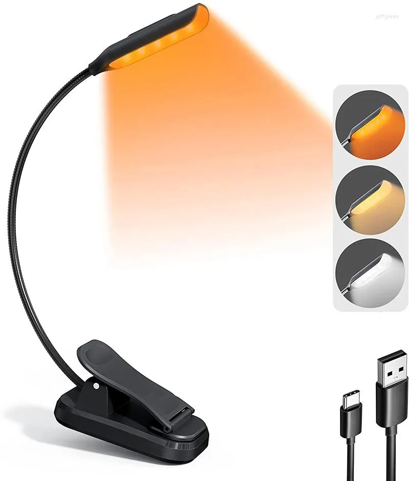 Bordslampor C2 Amber Book L￤tt l￤ttvikt Uppladdningsbar 3-l￤gen L￤sare 9LED Kids Reading in Bed Clip-On Eye Care Warm Up