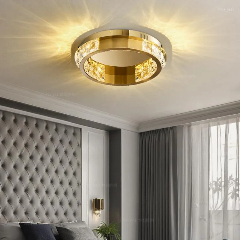 Tavan Işıkları Modern LED Kristal Avize Oturma Odası Lambası Cricle Paslanmaz Çelik Kristal Parlak Luster Aydınlatma Armatürü