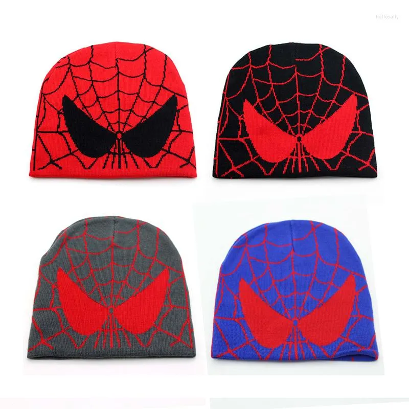 Berets Cartoon Spider المطرزة قبعة قبعة الرجال الشتاء autunm دافئة محبك غطاء غطاء محرك الصوف الناعم قبعات الأولاد هدايا