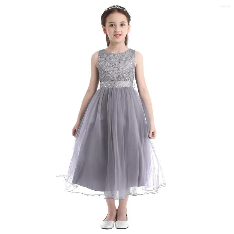 Fille robes fleur filles 2022 été sans manches paillettes dentelle maille robe enfants princesse Vestidos mariage soirée fête d'anniversaire