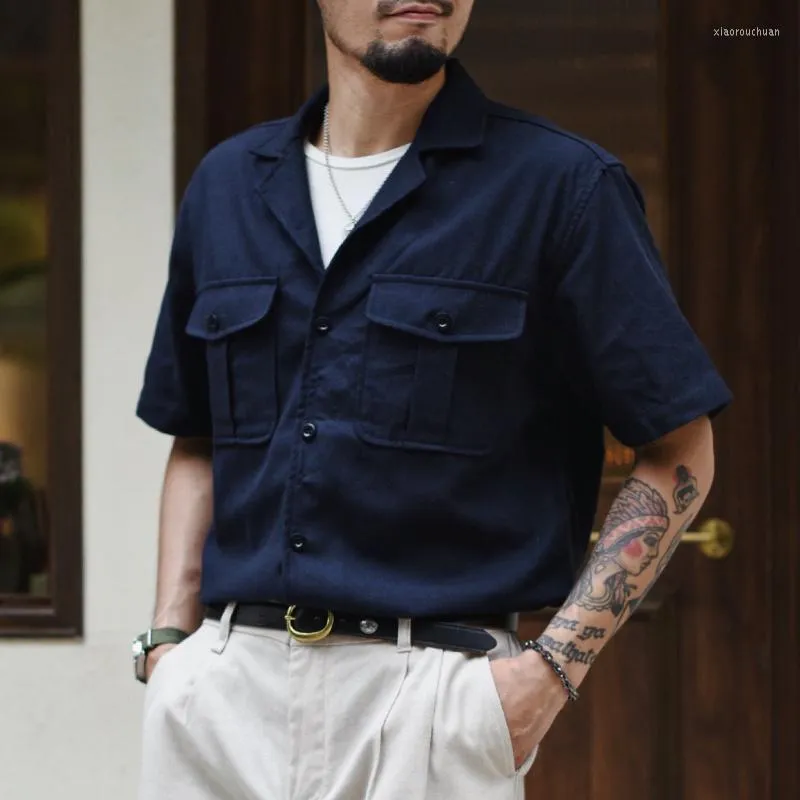 メンズカジュアルシャツソースZhanMen半袖コットンとリネン素材のポケットシャツ夏の通気性