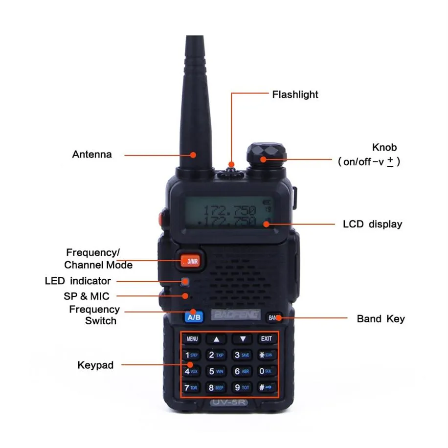 Ny bärbar Baofeng UV-5R Walkie Talkie Professional CB Radio Station Baofeng UV5R Transceiver 5W VHF UHF UV 5R Hunting Ham Radio265E