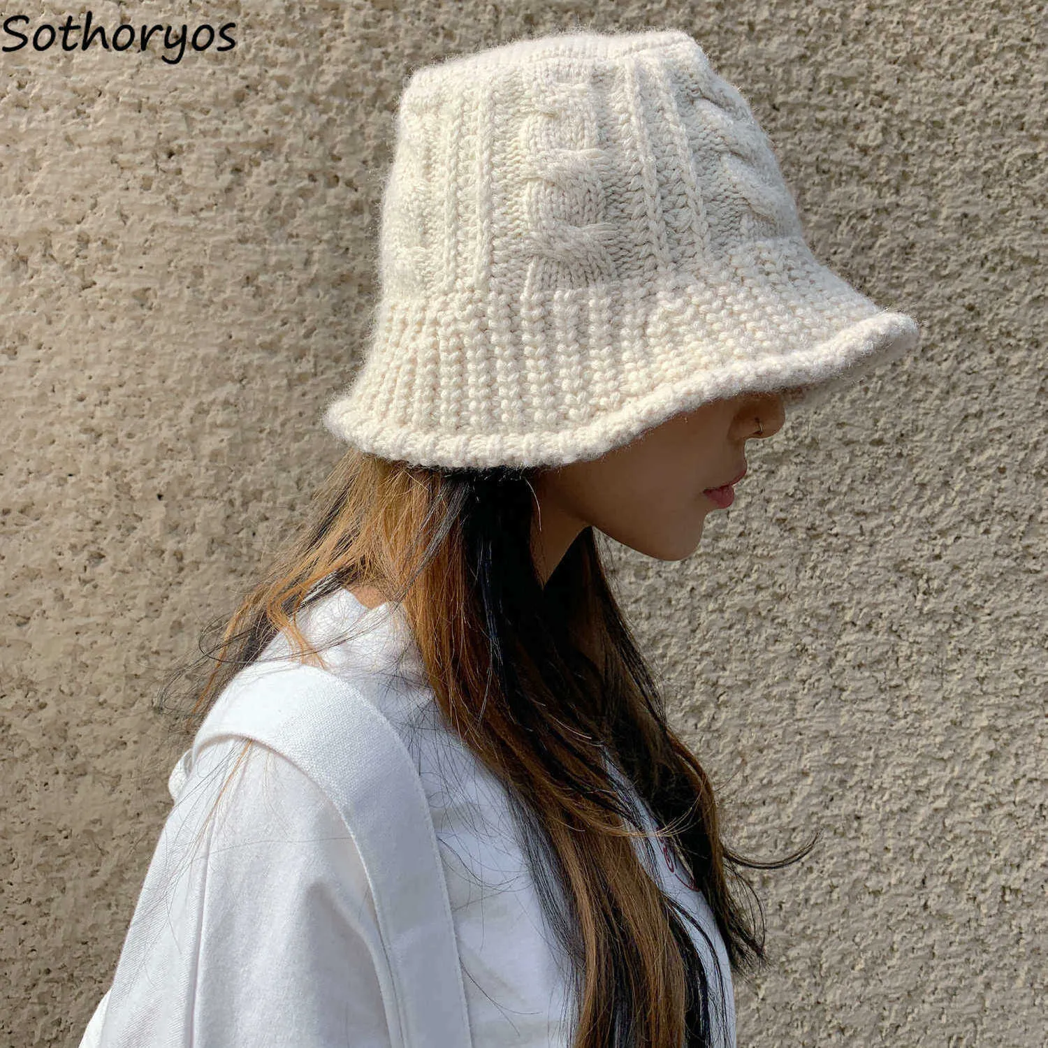 Beanie/Skull Caps Bucket Hats Women Winter Thicken Knitting Warm Basin Caps Korean Style Students All-match Folding Solid New Womens Stylish Retro T221020