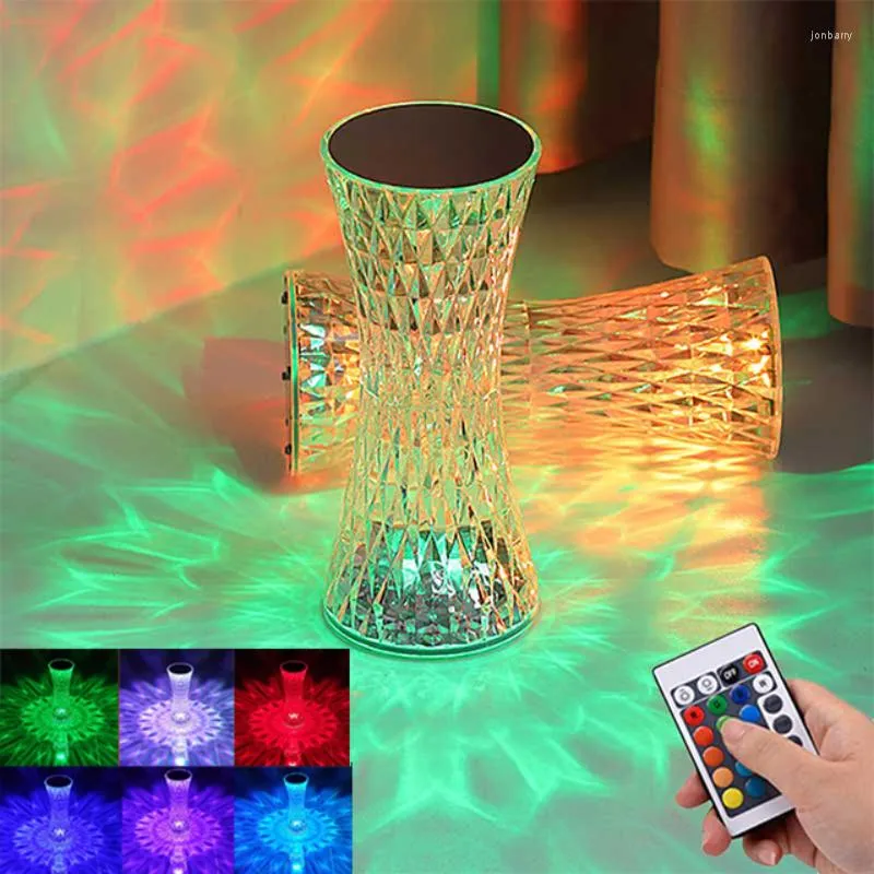 Lampes de table Diamant Lampe Cristal Projecteur USB Rechargeable Bureau De Noël Acrylique Décor Veilleuses Chambre Chevet Éclairage LED