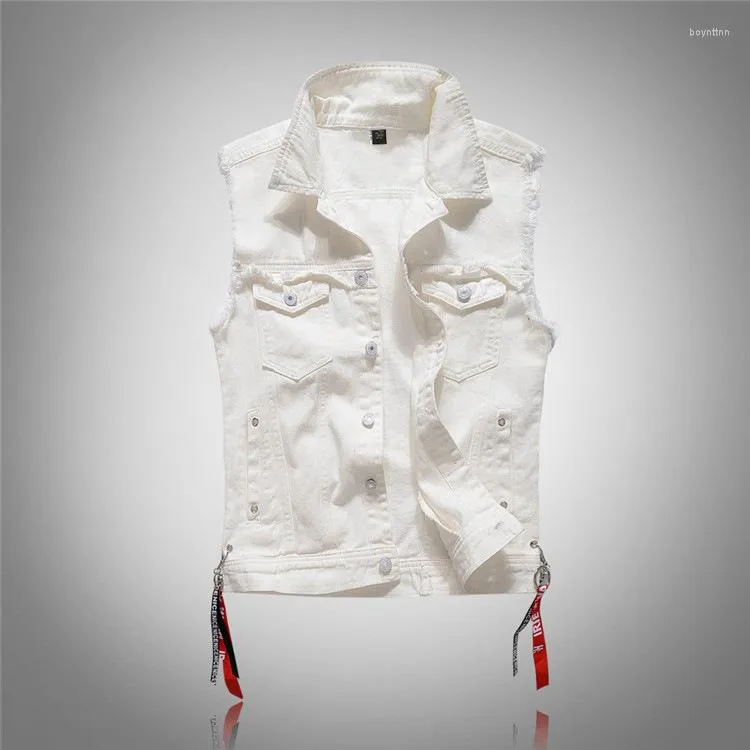 Men's white top sleeveless denim jacket