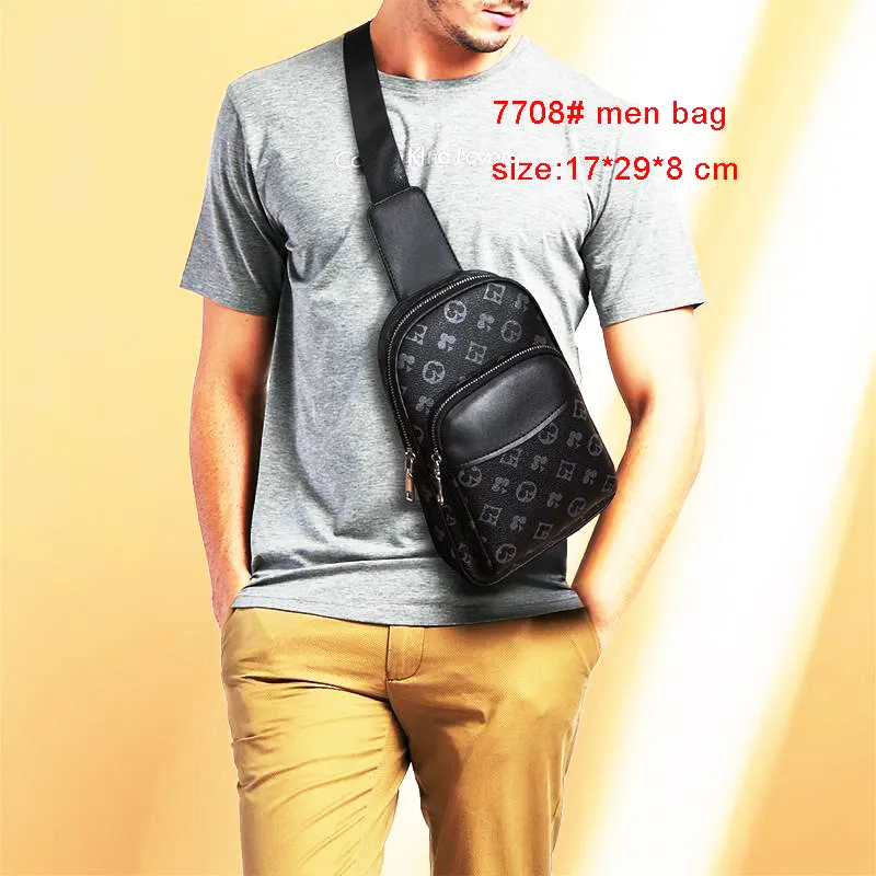 Moda bolsa de peito masculina bolsa crossbody 7708 mochila bolsas de ombro bolsas bolsas mensageiro grade preta bolsa de designer armazenamento de celular carteira de homem bolsas