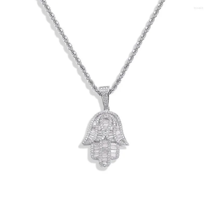 Ожерелья с подвесками Iced Out Hamsa Hand Ожерелье для мужчин и женщин 2 цвета кубического циркония Модные ювелирные изделия в стиле хип-хоп