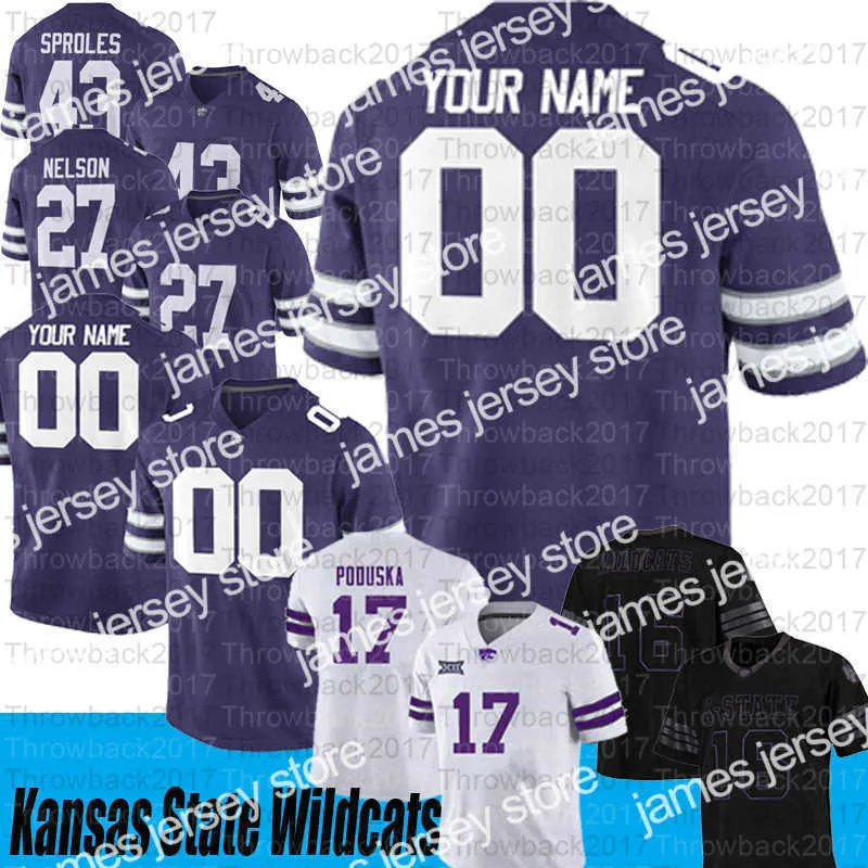 Vêtements de football universitaire américain personnalisés Kansas State Wildcats # 0 Briley Moore # 13 Chabastin Taylor # 22 Deuce Vaughn # 87 Nick Lenners maillots