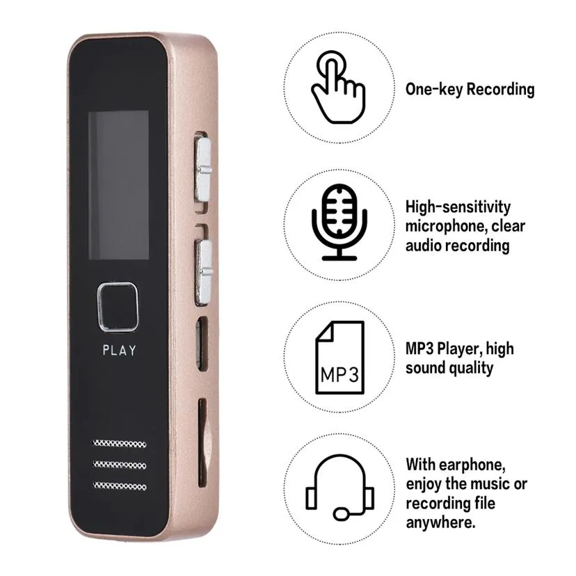 Digital Voice Recorder 20-timmars inspelning med MP3 Player Mini Audio Record Support 32 GB TF Card Professional Dictaphone233a