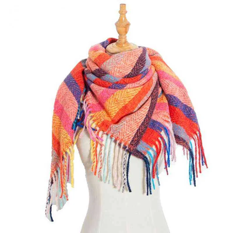 Scarves Women Spring Fall Winter Square Shawls Wraps Infinity Tassel Stripe Large Blanket Wrap For Ladies