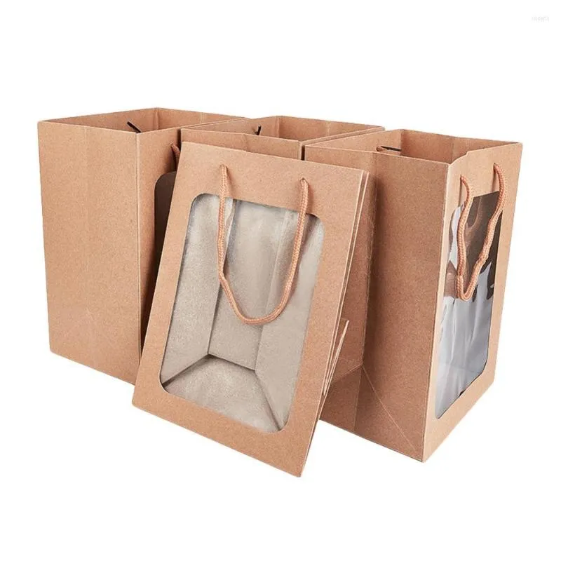 Jewelry Pouches 10Pcs Transparent Window Kraft Paper Gift Bags For Wedding Birthday Party Favor Storage Portable Packaging Box